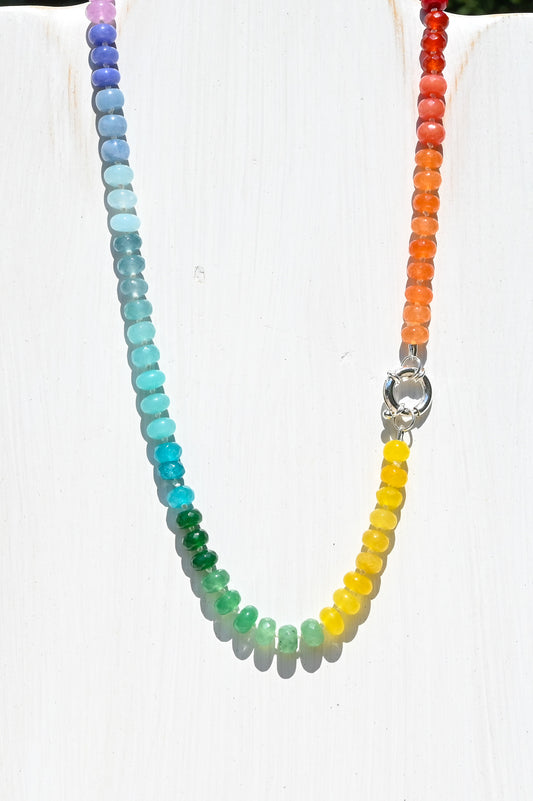 Rainbow Hand Knotted Necklace LGBTQ Pride with sterling silver sailors clasp.