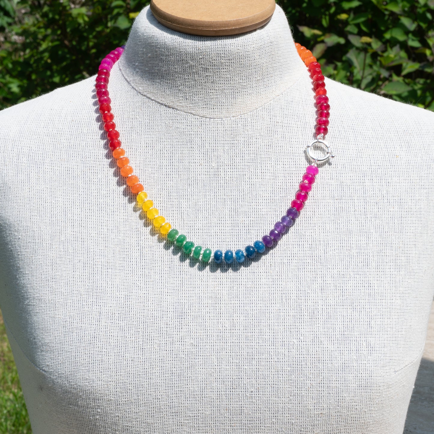 Hand Knotted on Silk Rainbow Necklace