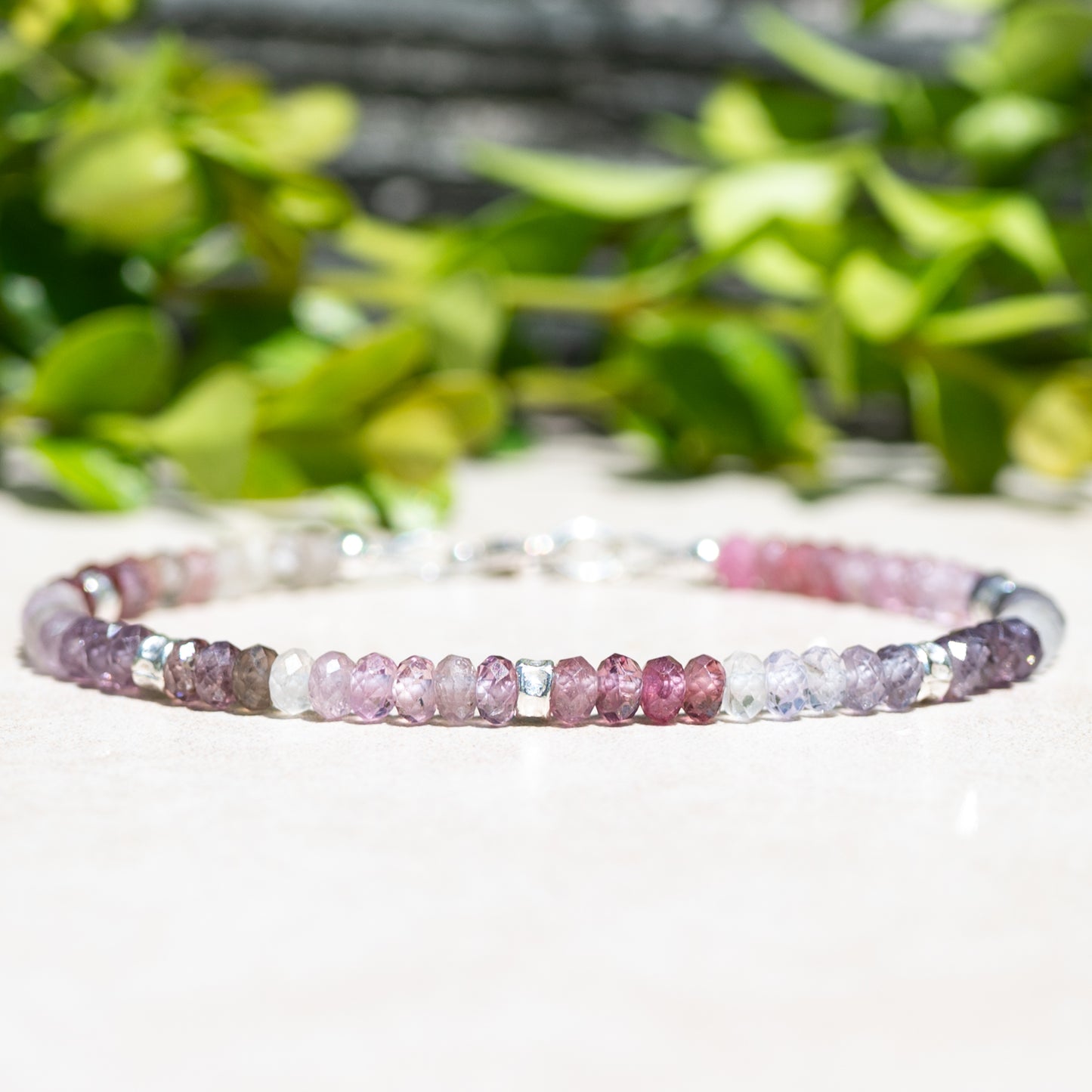 Multi Spinel gemstone Beaded Bracelet with Sterling Silver.