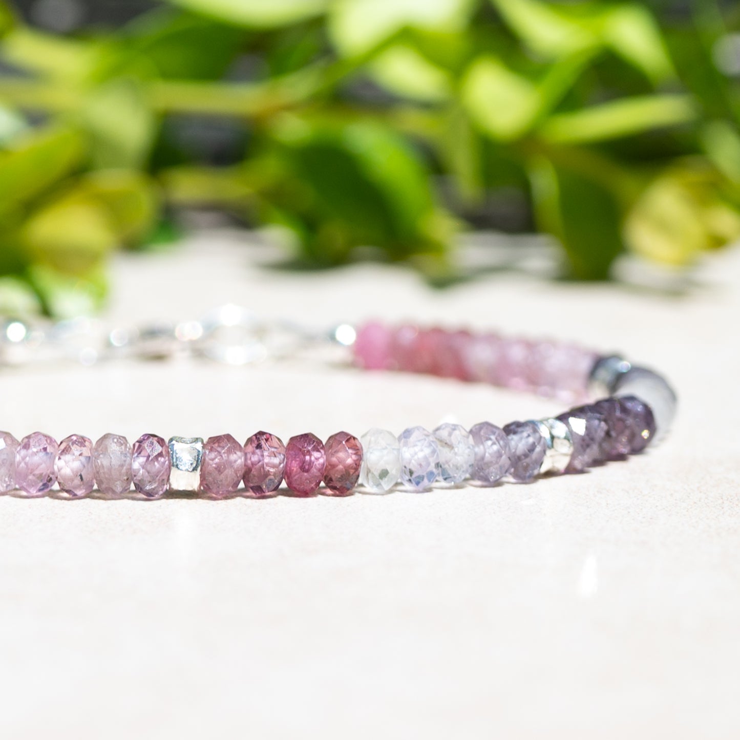 Multi Spinel gemstone Beaded Bracelet with Sterling Silver.