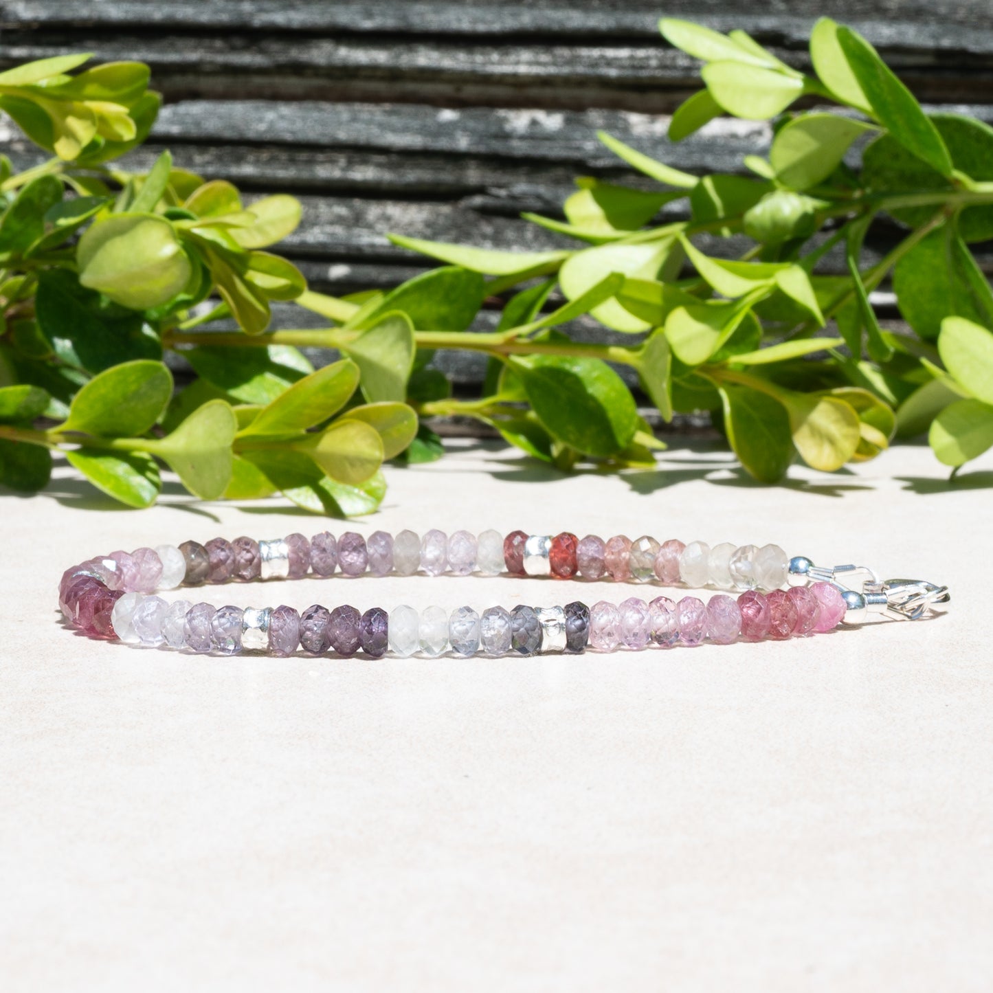 Multi Spinel gemstone Beaded Bracelet with Sterling Silver.
