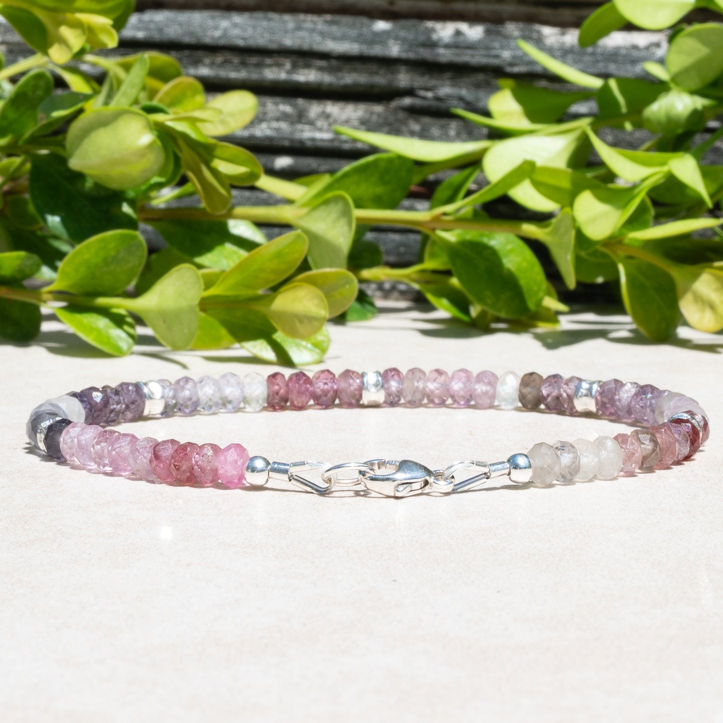 Multi Spinel gemstone Beaded Bracelet with Sterling Silver.