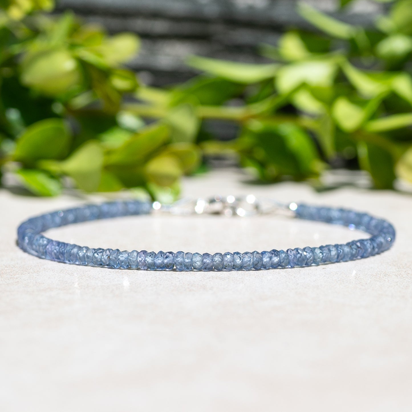Minimalist Blue Sapphire Gemstone Beaded Bracelet September Birthstone