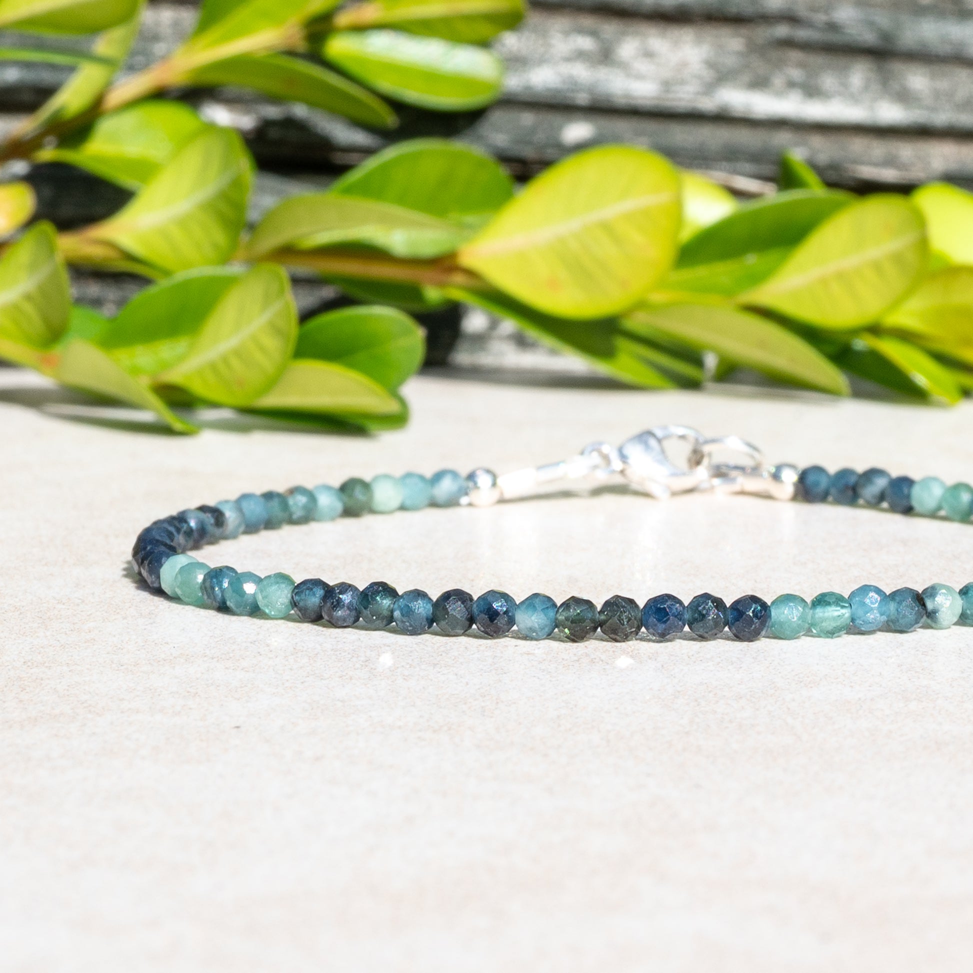 Shaded blue tourmaline beaded bracelet