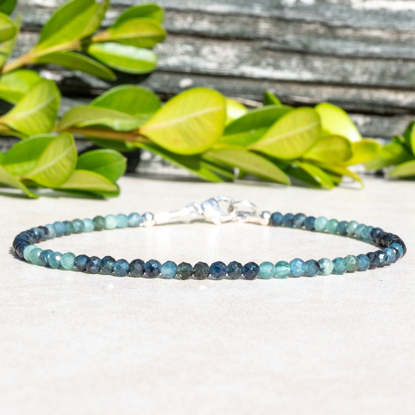 Shaded blue tourmaline beaded bracelet
