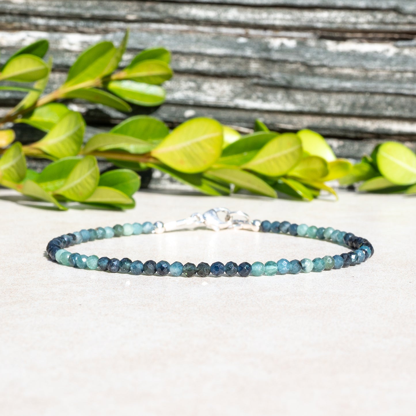 Shaded blue tourmaline beaded bracelet