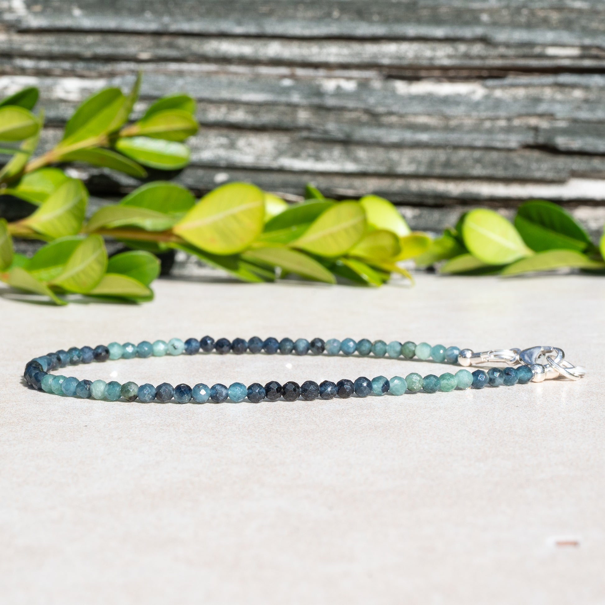 Shaded blue tourmaline beaded bracelet