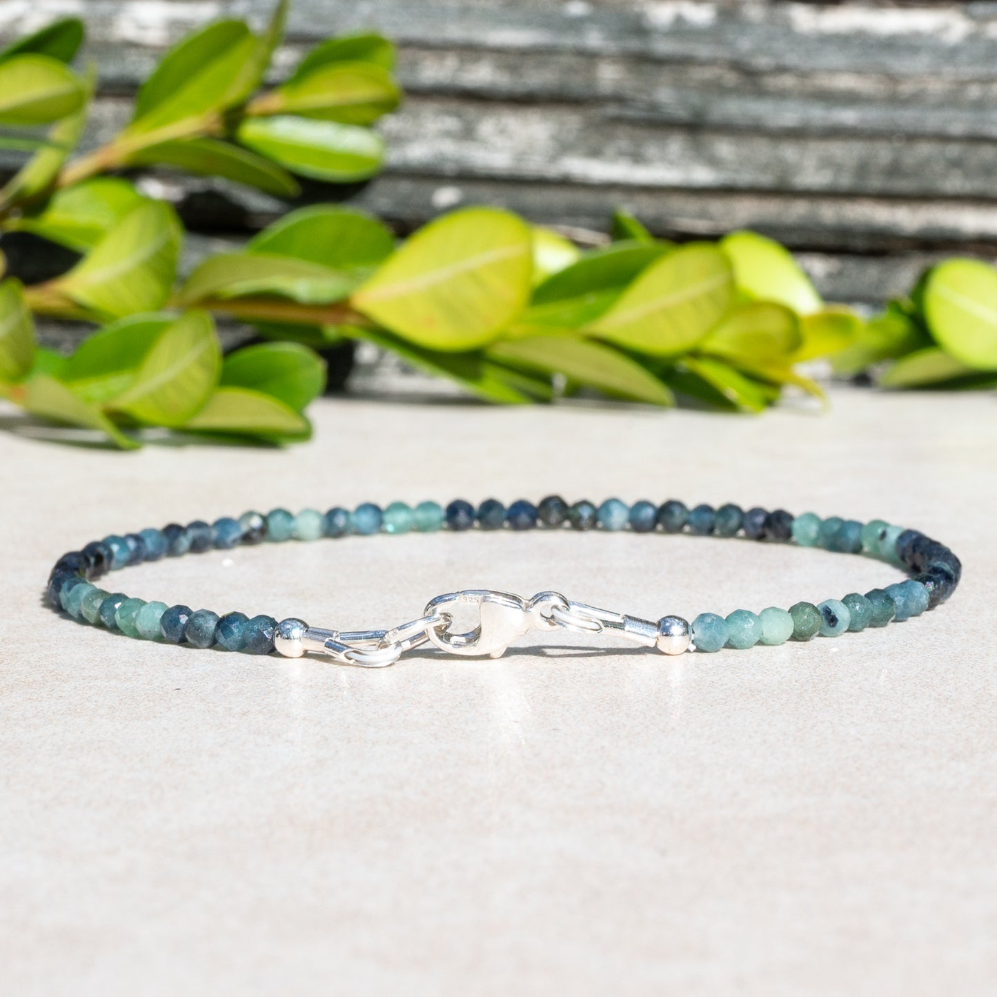 Shaded blue tourmaline beaded bracelet
