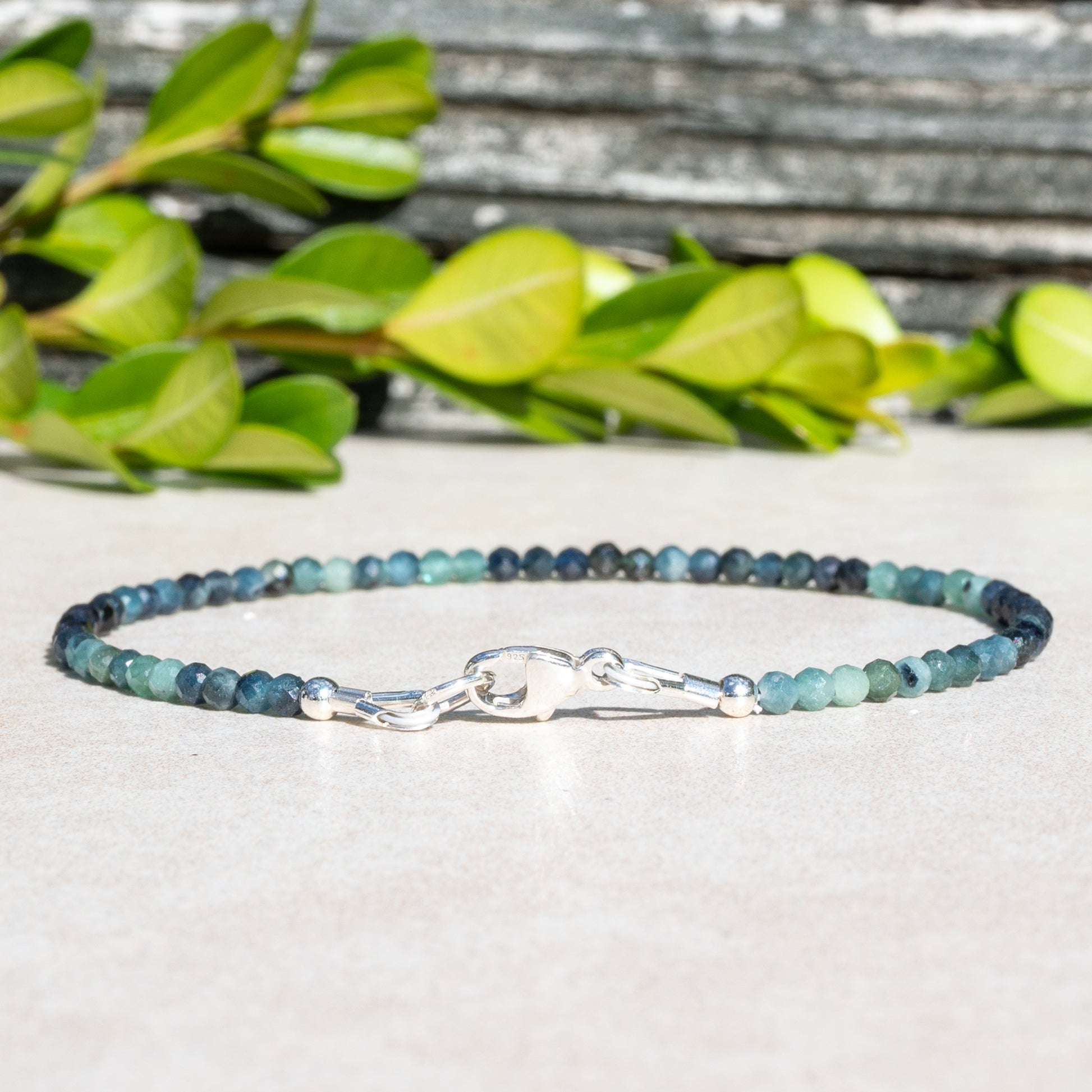 Shaded blue tourmaline beaded bracelet