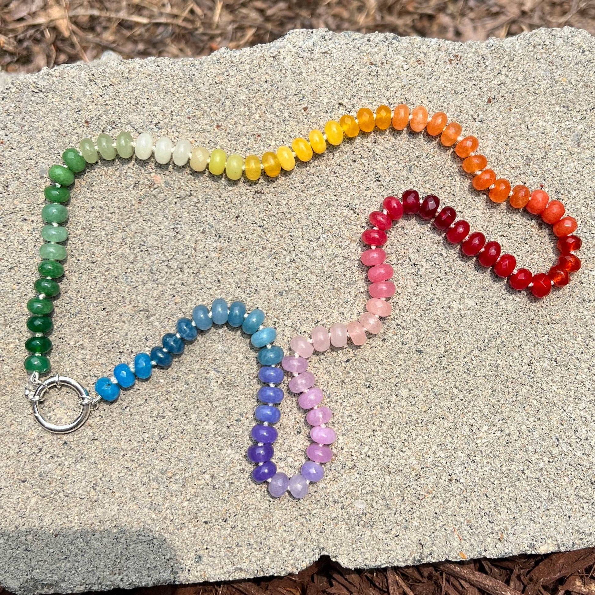 Hand Knotted Rainbow Necklace Gay Pride LGBTQ   Blue Green #2