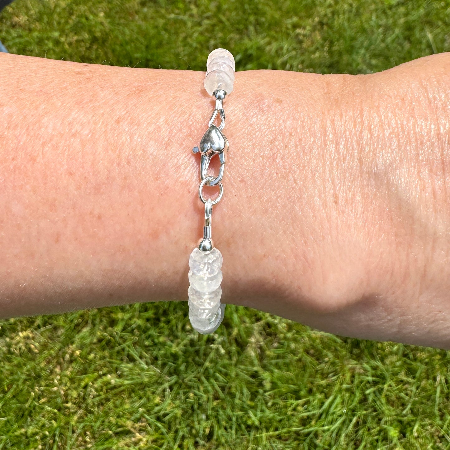 Natural Rainbow Moonstone June Birthstone Bracelet with Silver