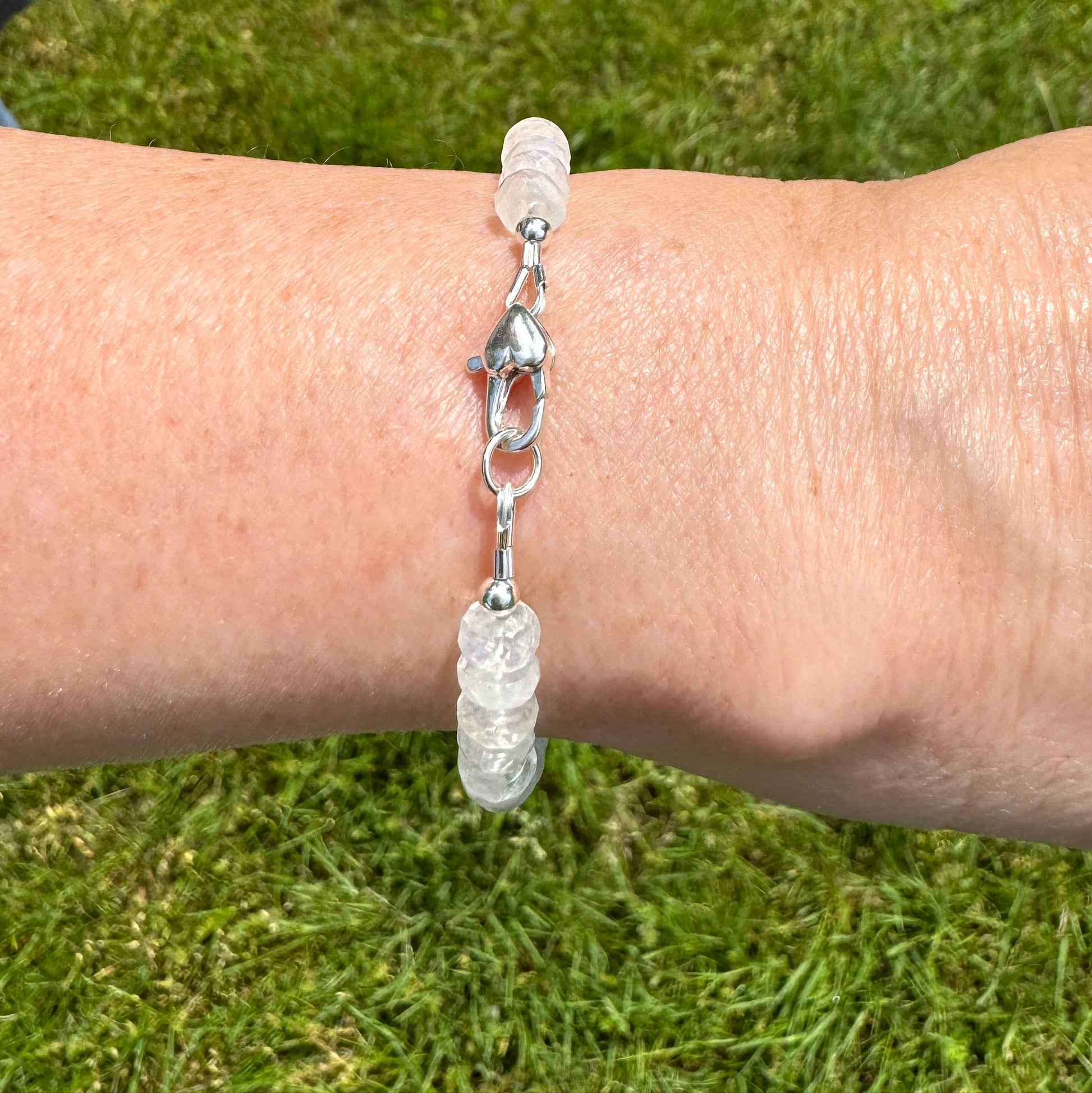 Natural Rainbow Moonstone June Birthstone Bracelet with Silver