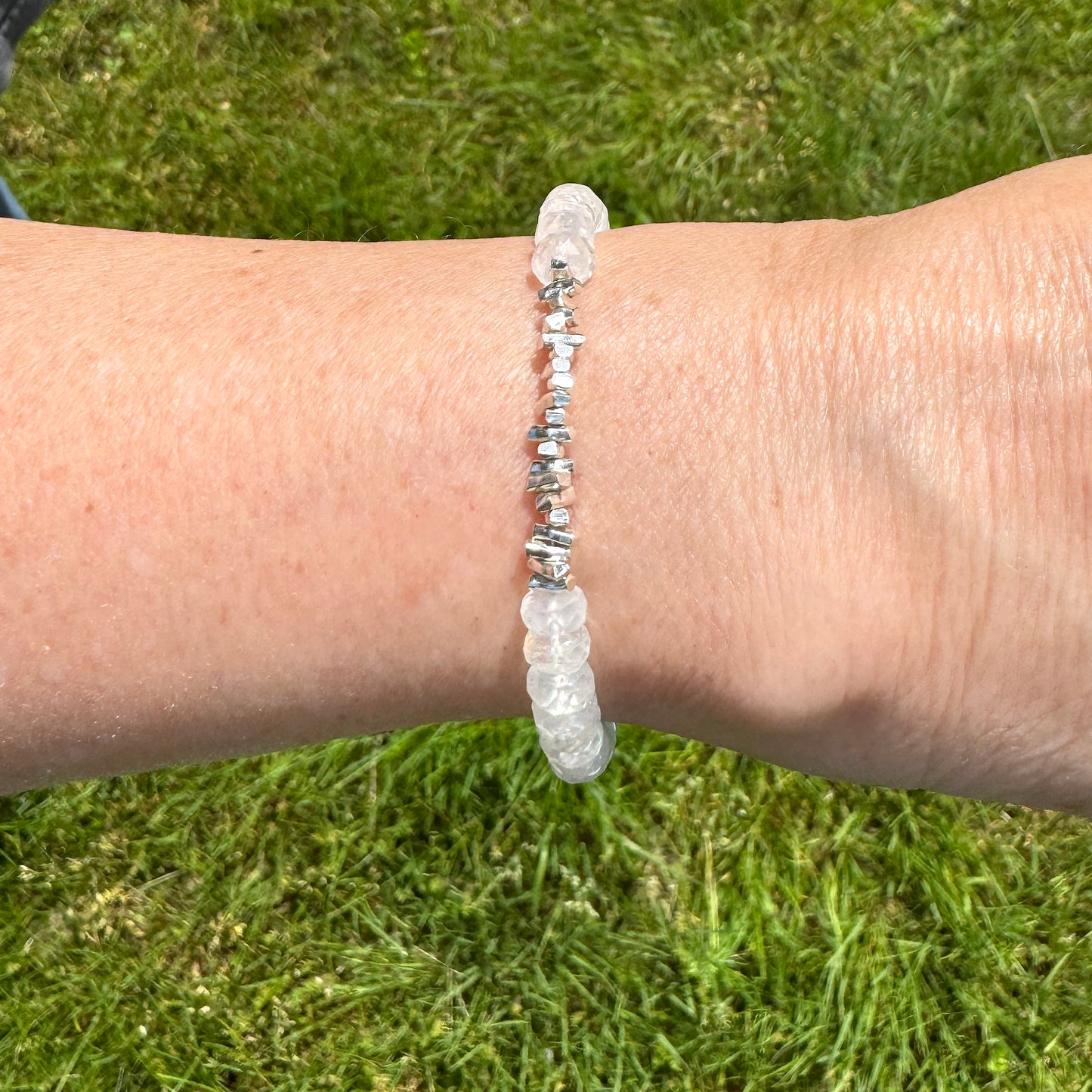Natural Rainbow Moonstone June Birthstone Bracelet with Silver