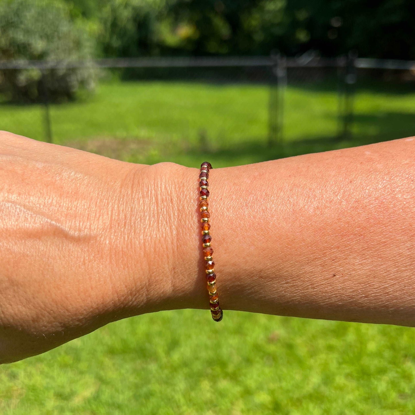 Hessonite Garnet Gemstone Beaded Bracelet