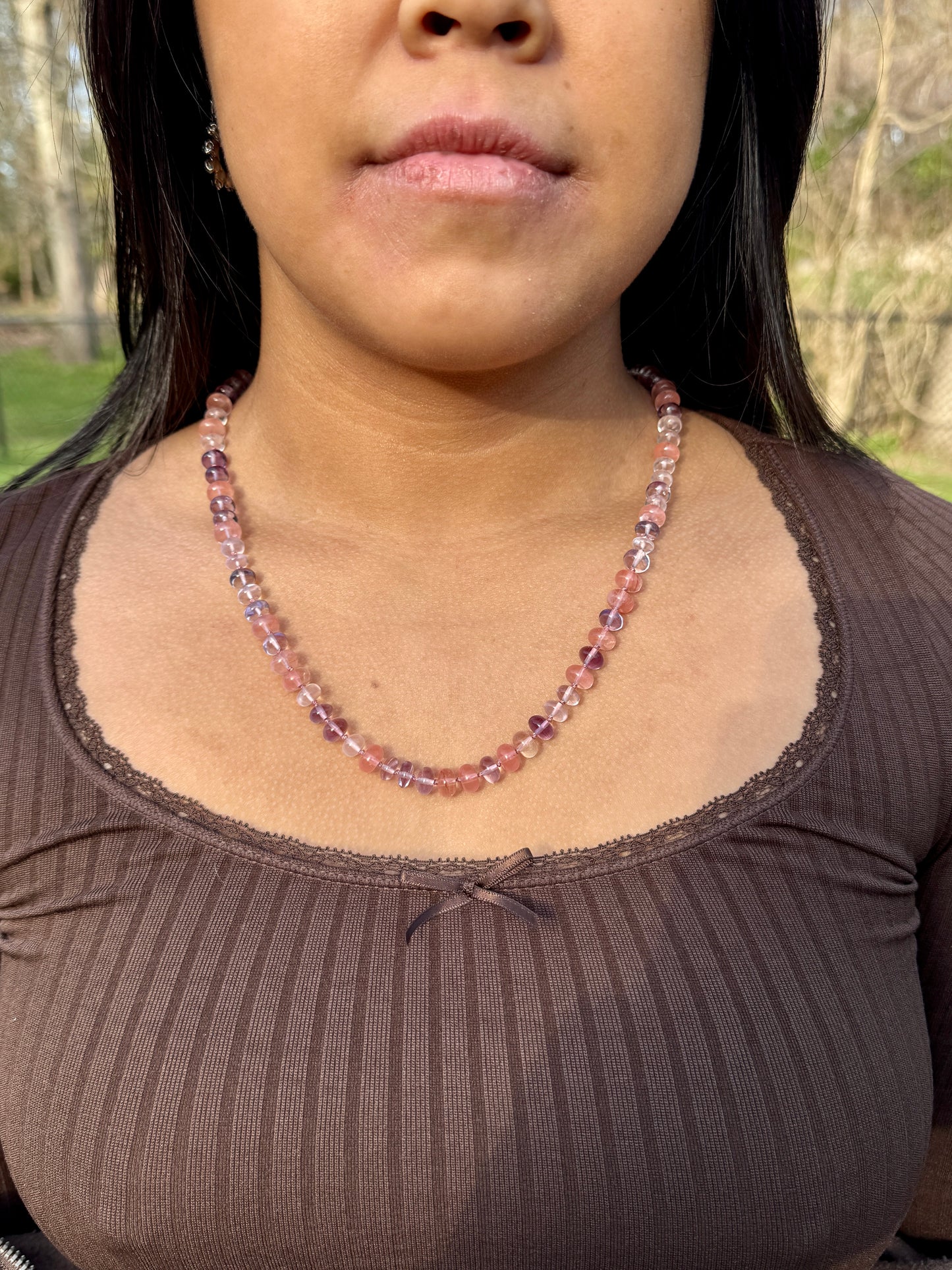 Pink Amethyst and Rose Quartz Hand Knotted Necklace