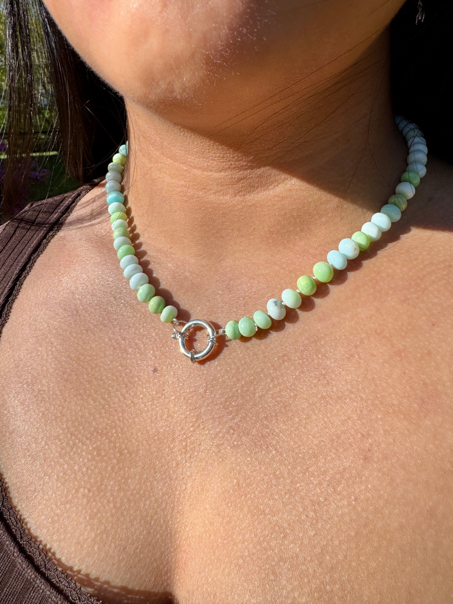 Blue and Green Opal Hand Knotted Necklace