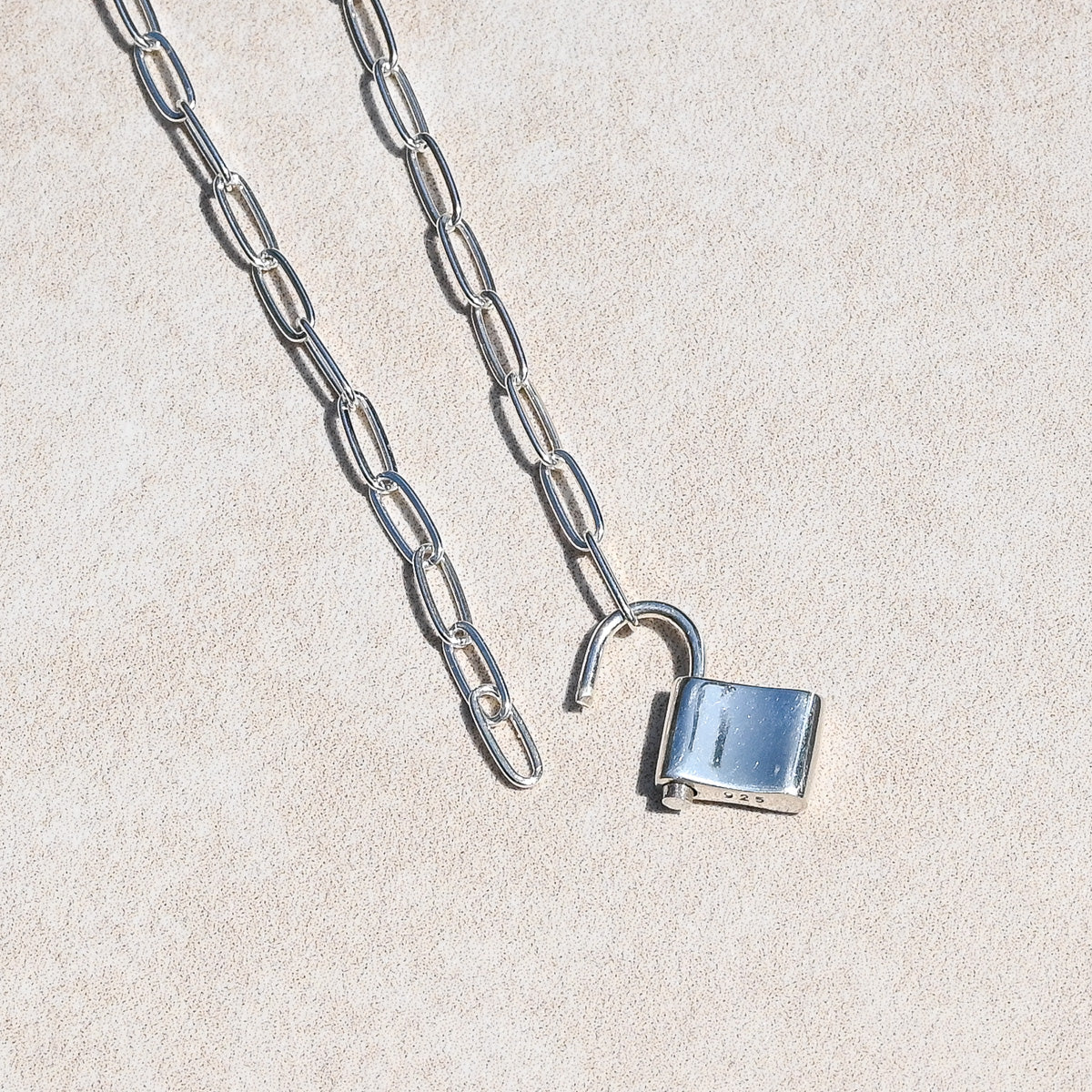 Sterling Silver Paperclip Chain & Padlock Necklace, Symbolizes Love & Commitment