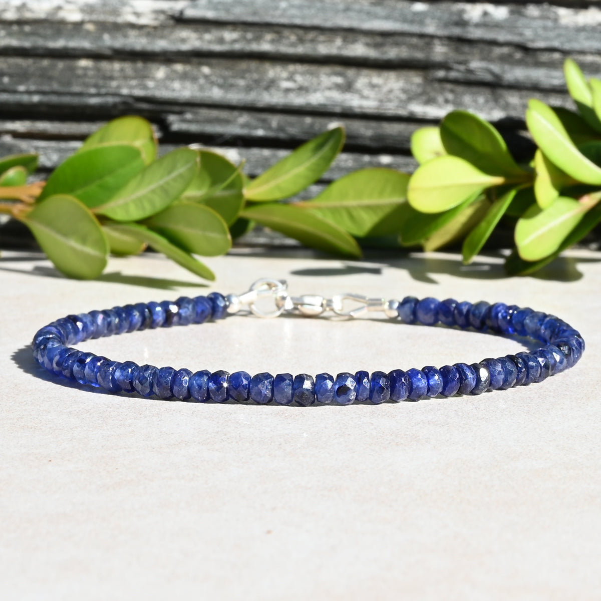 September Birthstone Sapphire Beaded Bracelet