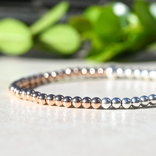 The Half & Half Beaded Bracelet, Rose Gold, Yellow Gold, and Sterling Silver