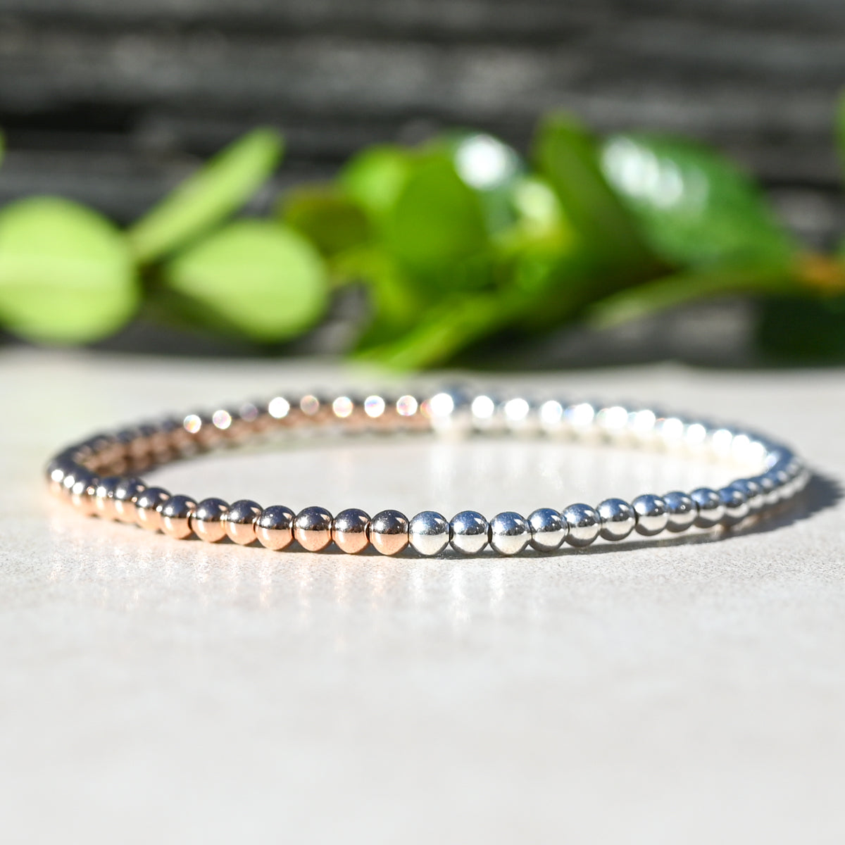 The Half & Half Beaded Bracelet, Rose Gold, Yellow Gold, and Sterling Silver