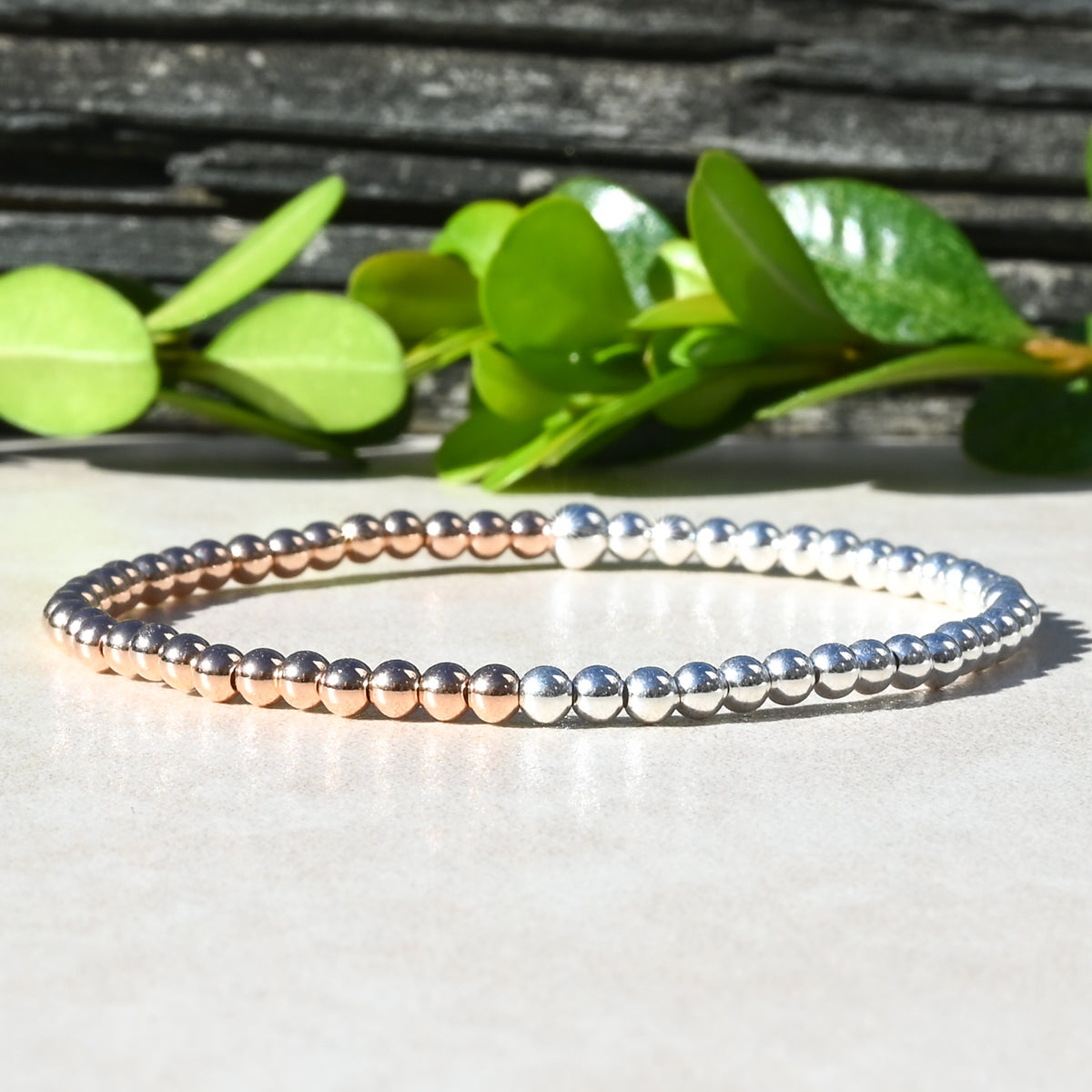 The Half & Half Beaded Bracelet, Rose Gold, Yellow Gold, and Sterling Silver