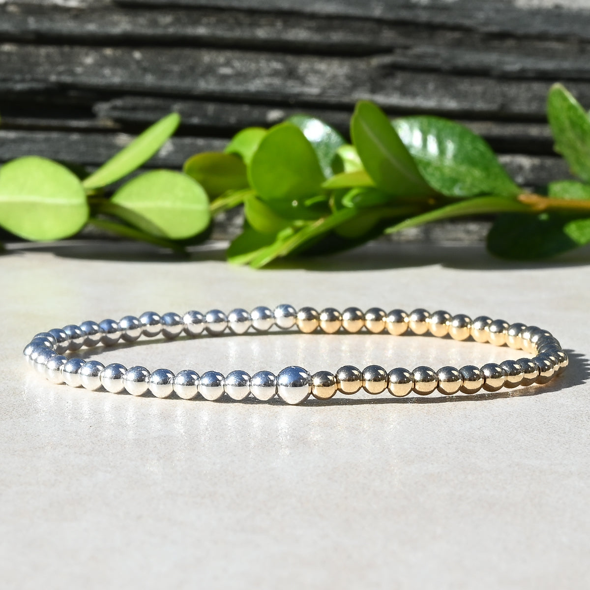 The Half & Half Beaded Bracelet, Rose Gold, Yellow Gold, and Sterling Silver