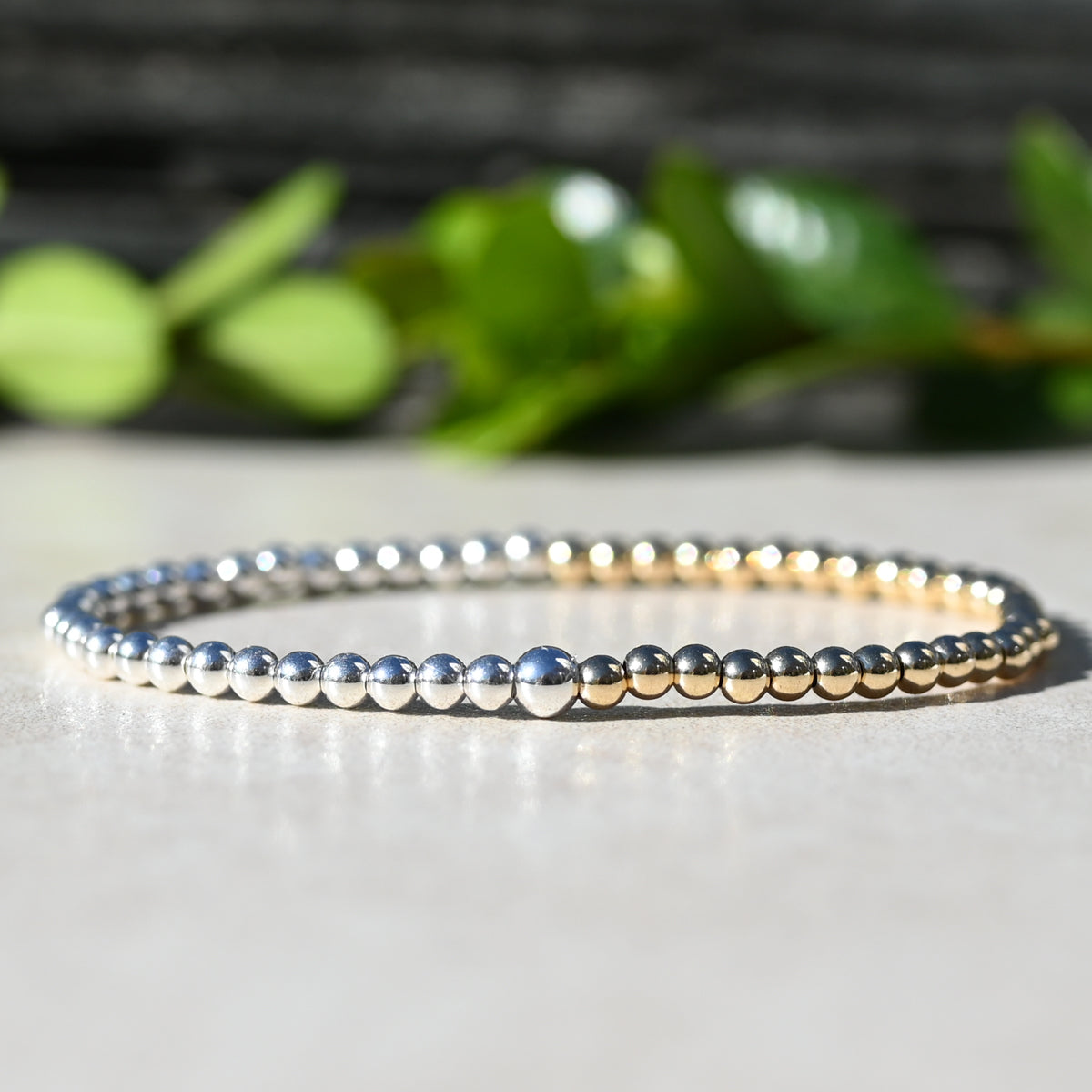 The Half & Half Beaded Bracelet, Rose Gold, Yellow Gold, and Sterling Silver