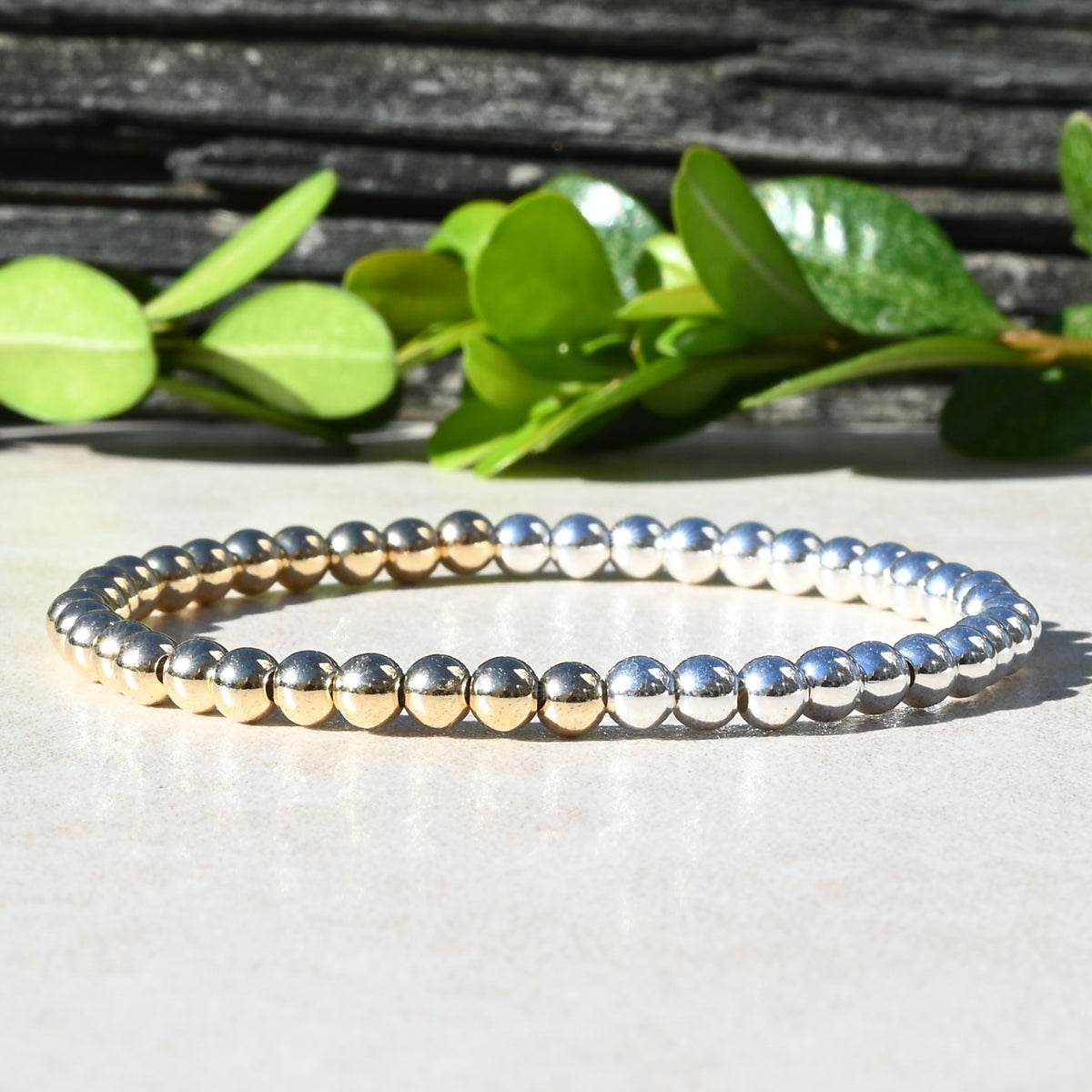 The Half & Half Beaded Bracelet, Rose Gold, Yellow Gold, and Sterling Silver