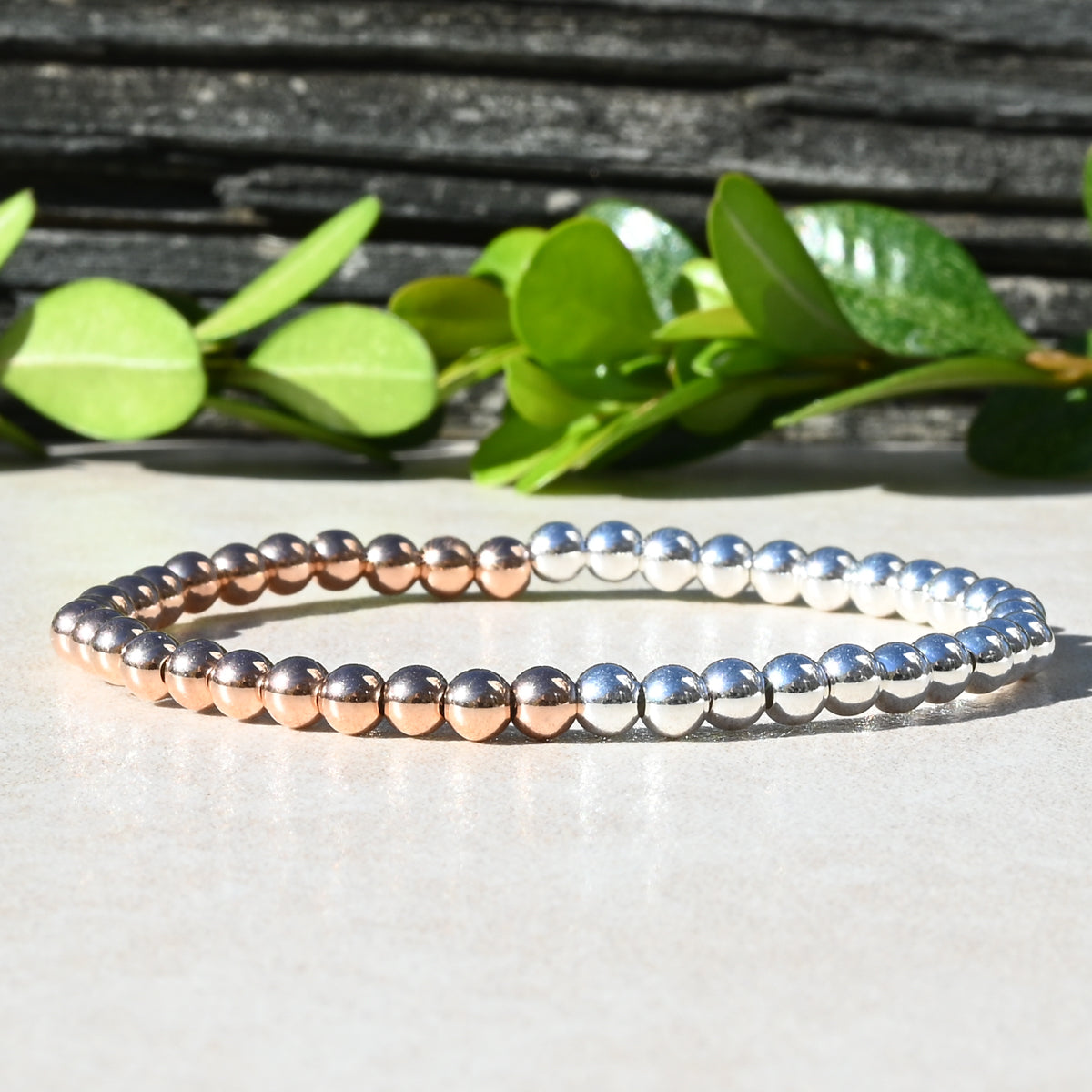 The Half & Half Beaded Bracelet, Rose Gold, Yellow Gold, and Sterling Silver