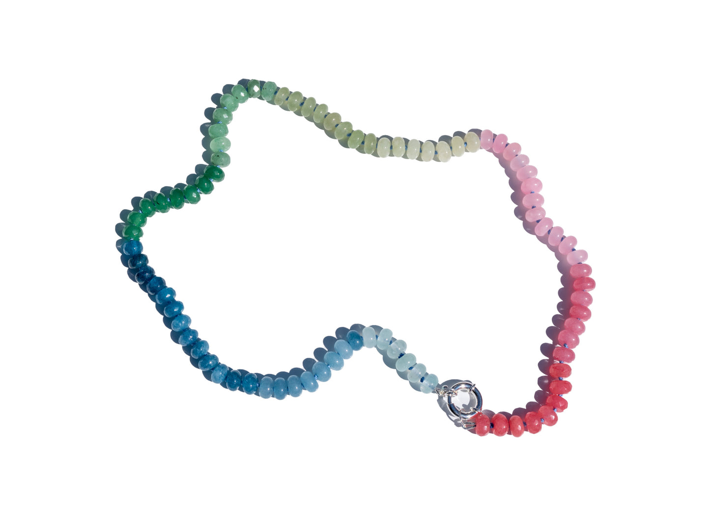 Hand Knotted Candy Gemstone NecklaceWith 8mm beads in shades of Pink, Green and Blue