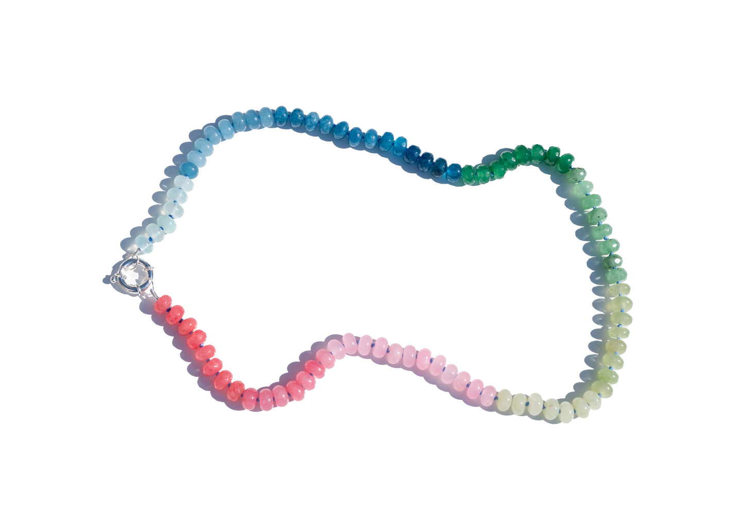 Hand Knotted Candy Gemstone NecklaceWith 8mm beads in shades of Pink, Green and Blue