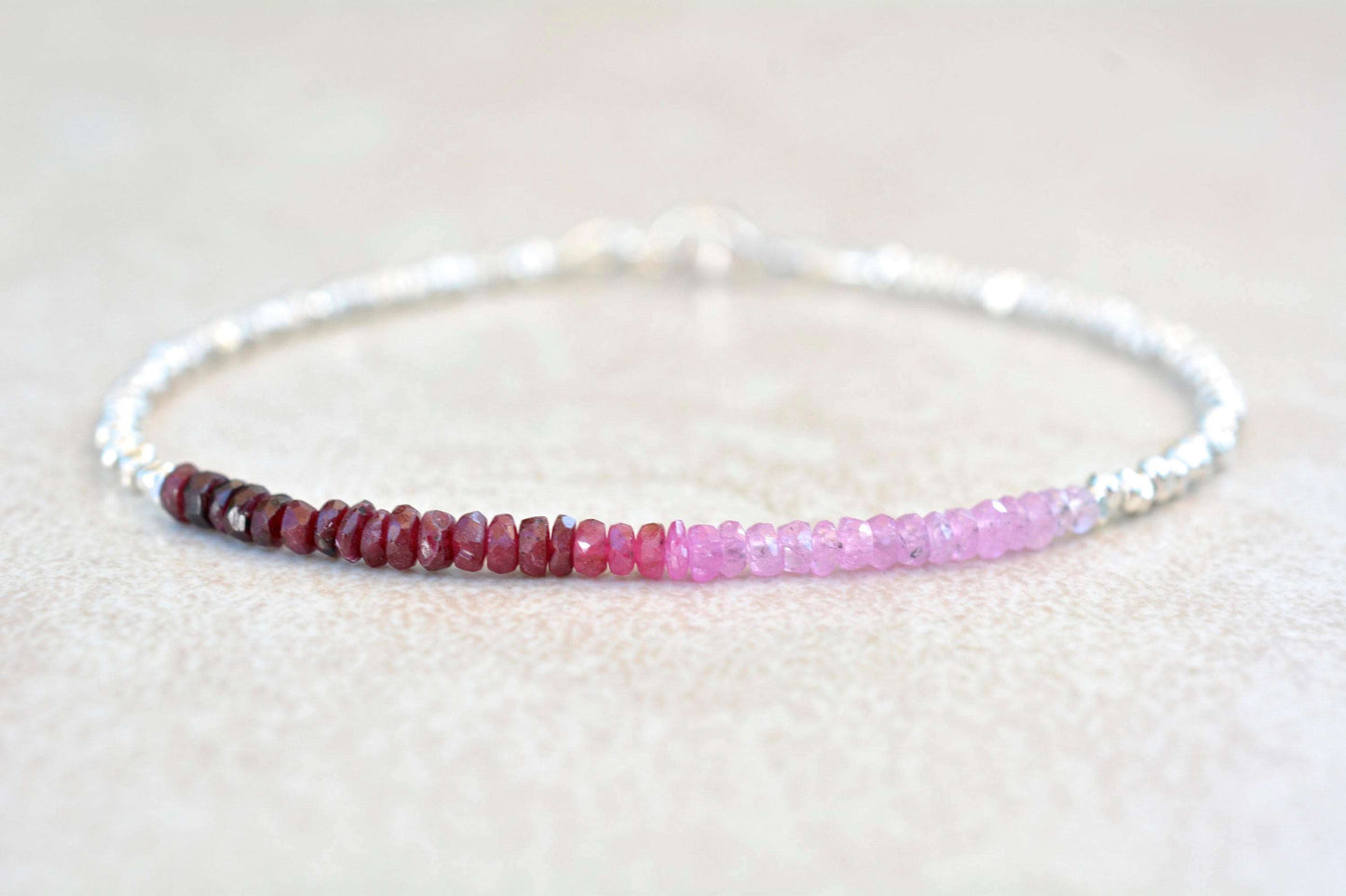Ombre Shaded Ruby Beaded Bracelet | July Birthstone