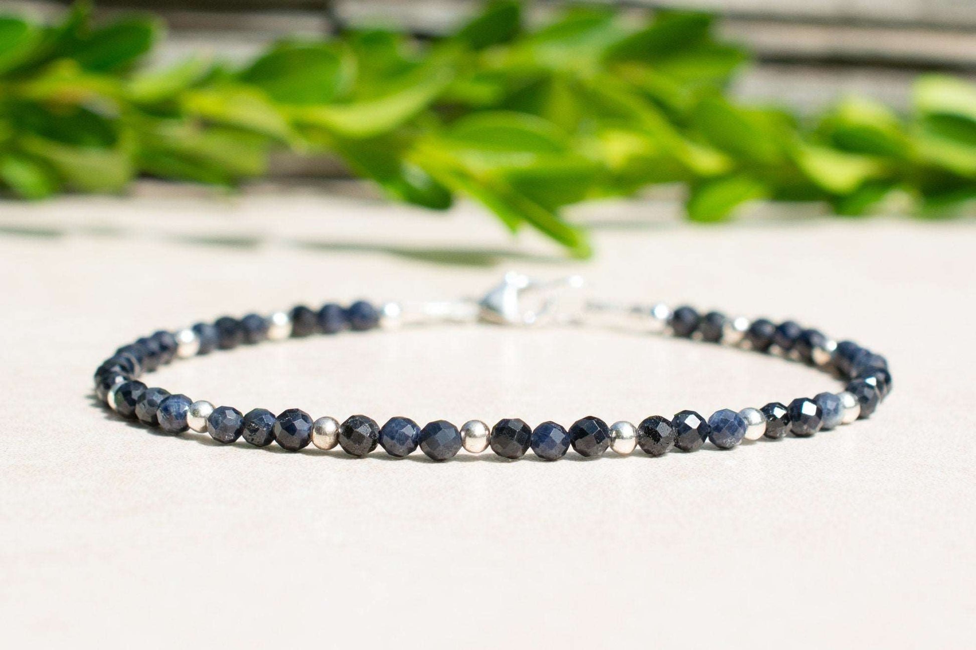 Blue Sapphire Beaded Bracelet | September Birthstone