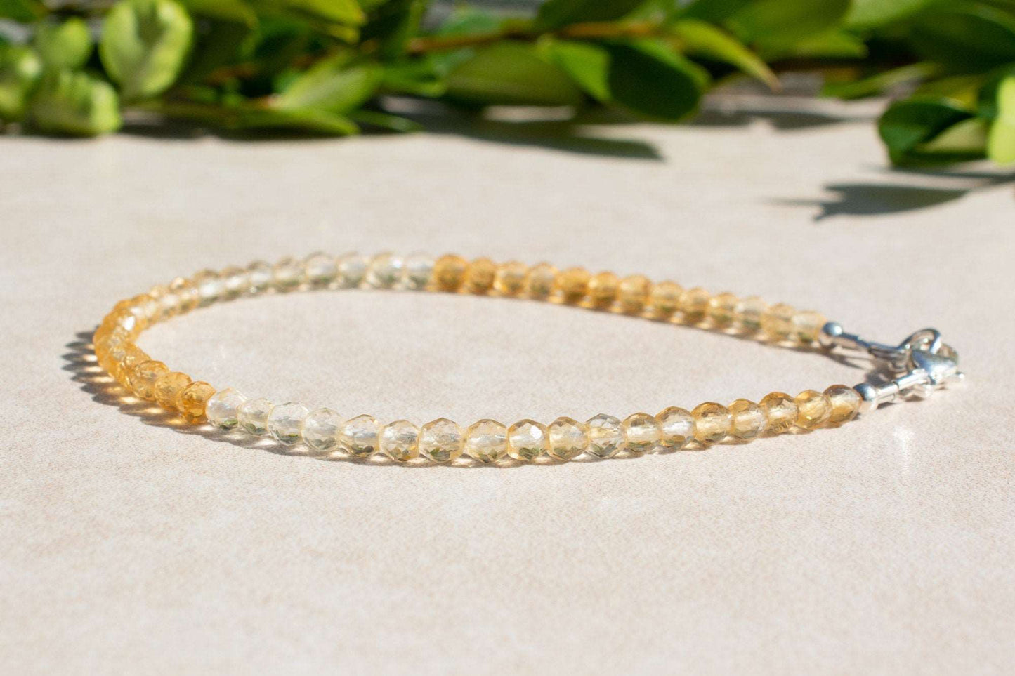 Citrine Shaded Gemstone Beaded Bracelet with Silver or Gold Clasp