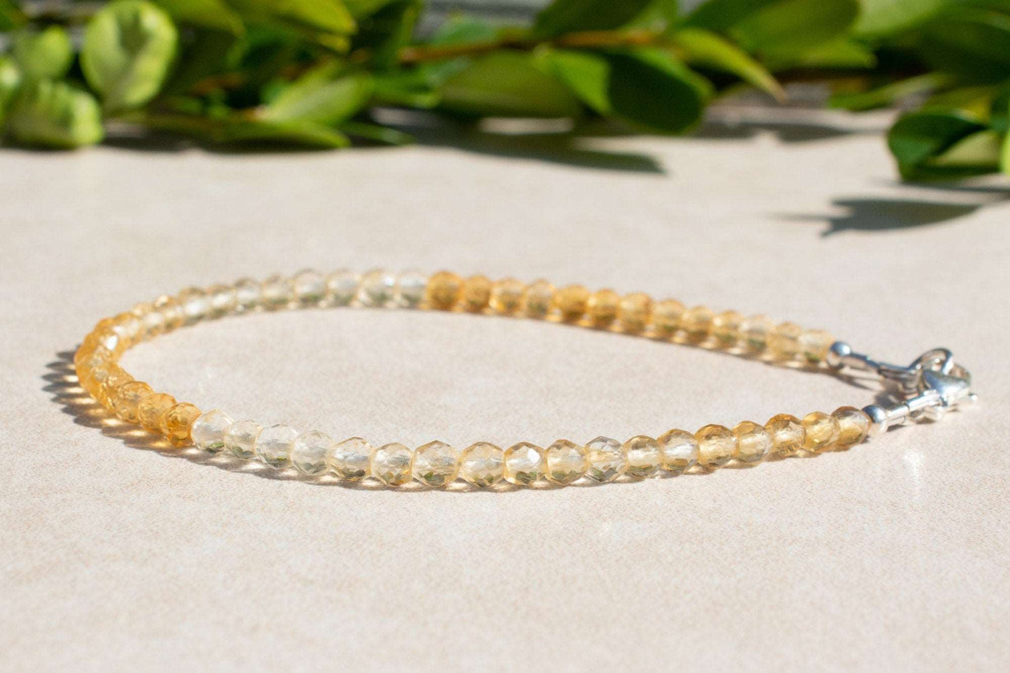 Citrine Shaded Gemstone Beaded Bracelet with Silver or Gold Clasp