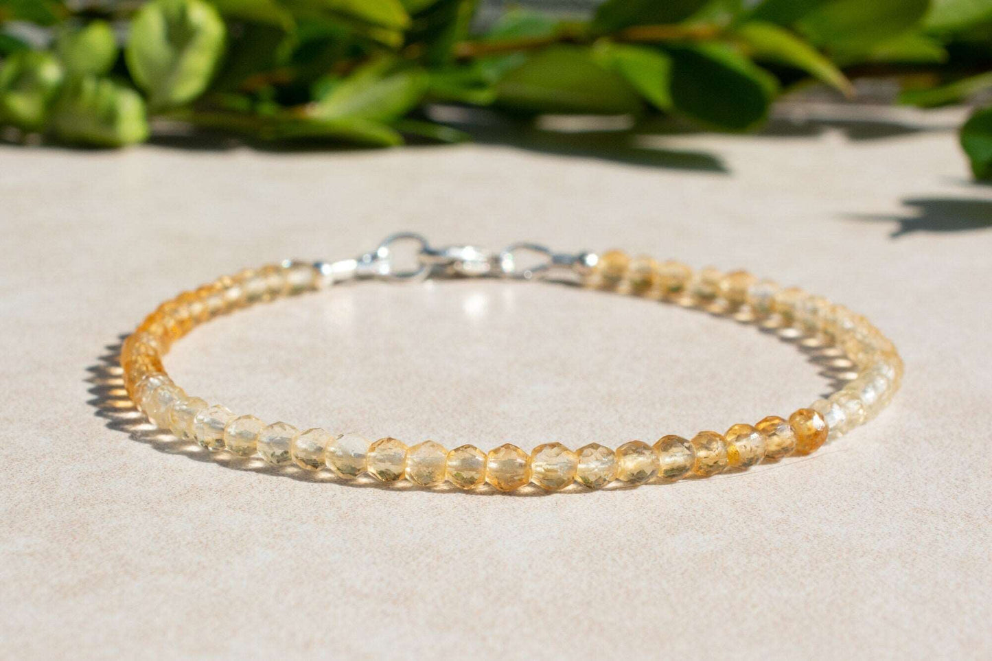 Citrine Shaded Gemstone Beaded Bracelet with Silver or Gold Clasp