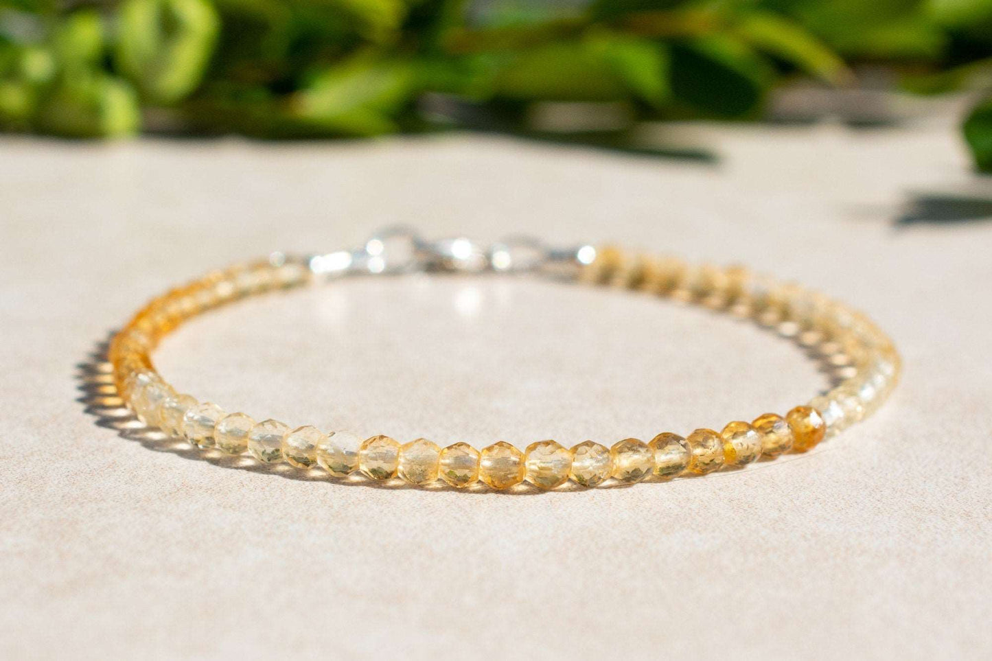 Citrine Shaded Gemstone Beaded Bracelet with Silver or Gold Clasp