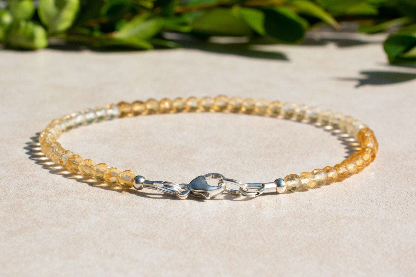 Citrine Shaded Gemstone Beaded Bracelet with Silver or Gold Clasp
