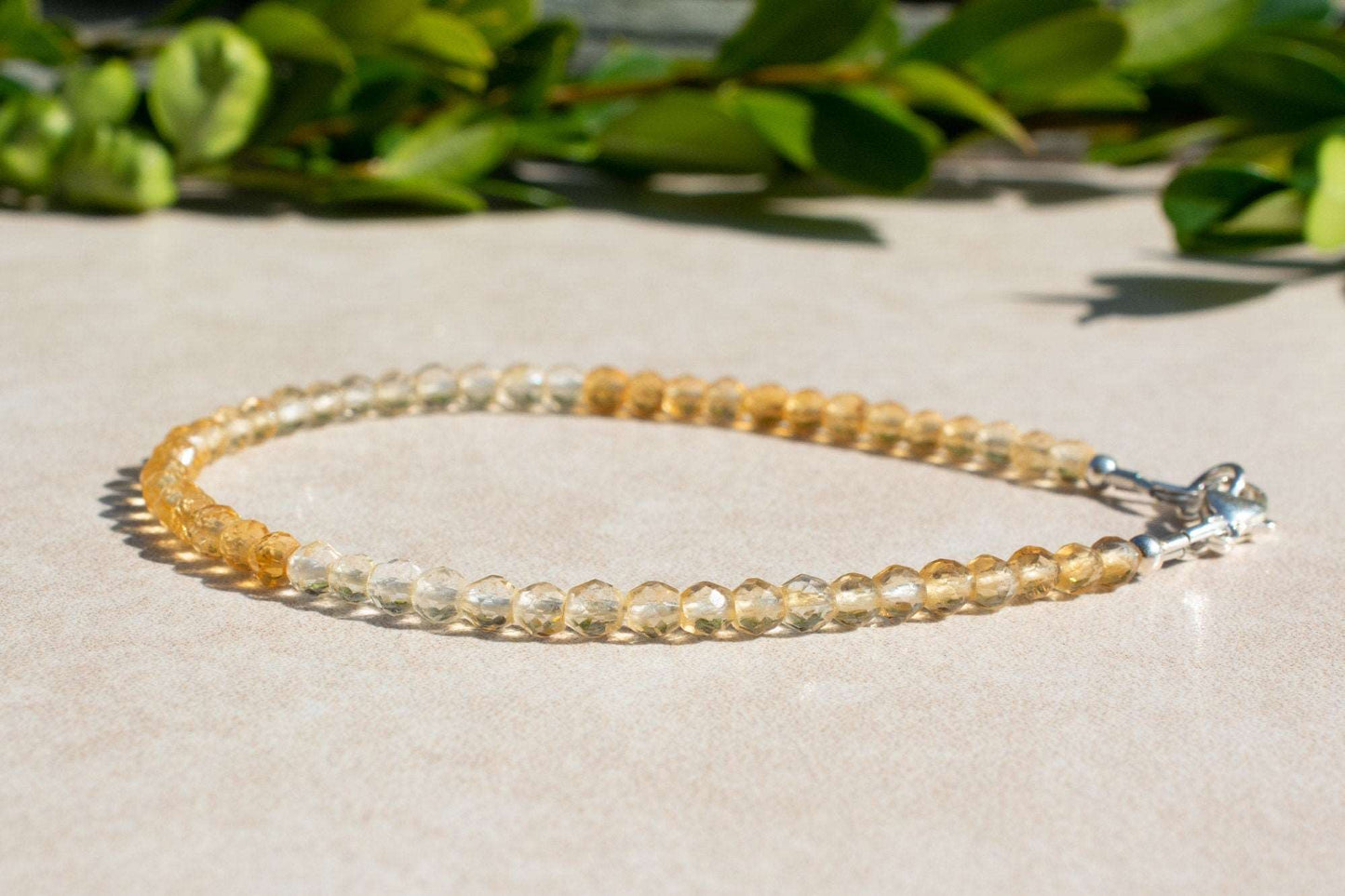 Citrine Shaded Gemstone Beaded Bracelet with Silver or Gold Clasp