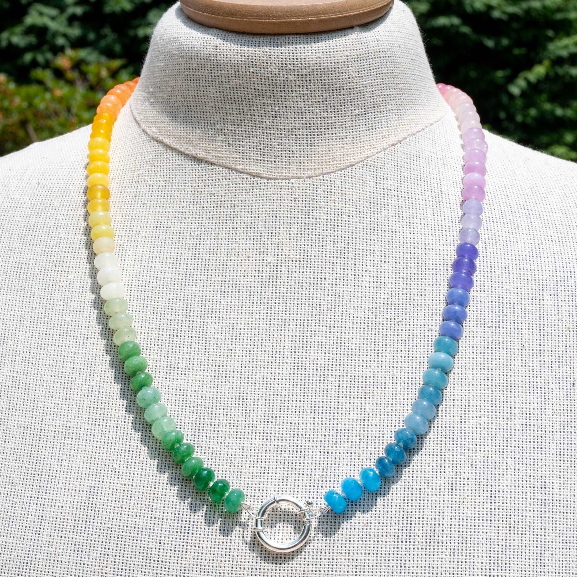 Hand Knotted Rainbow Necklace Gay Pride LGBTQ   Blue Green #2