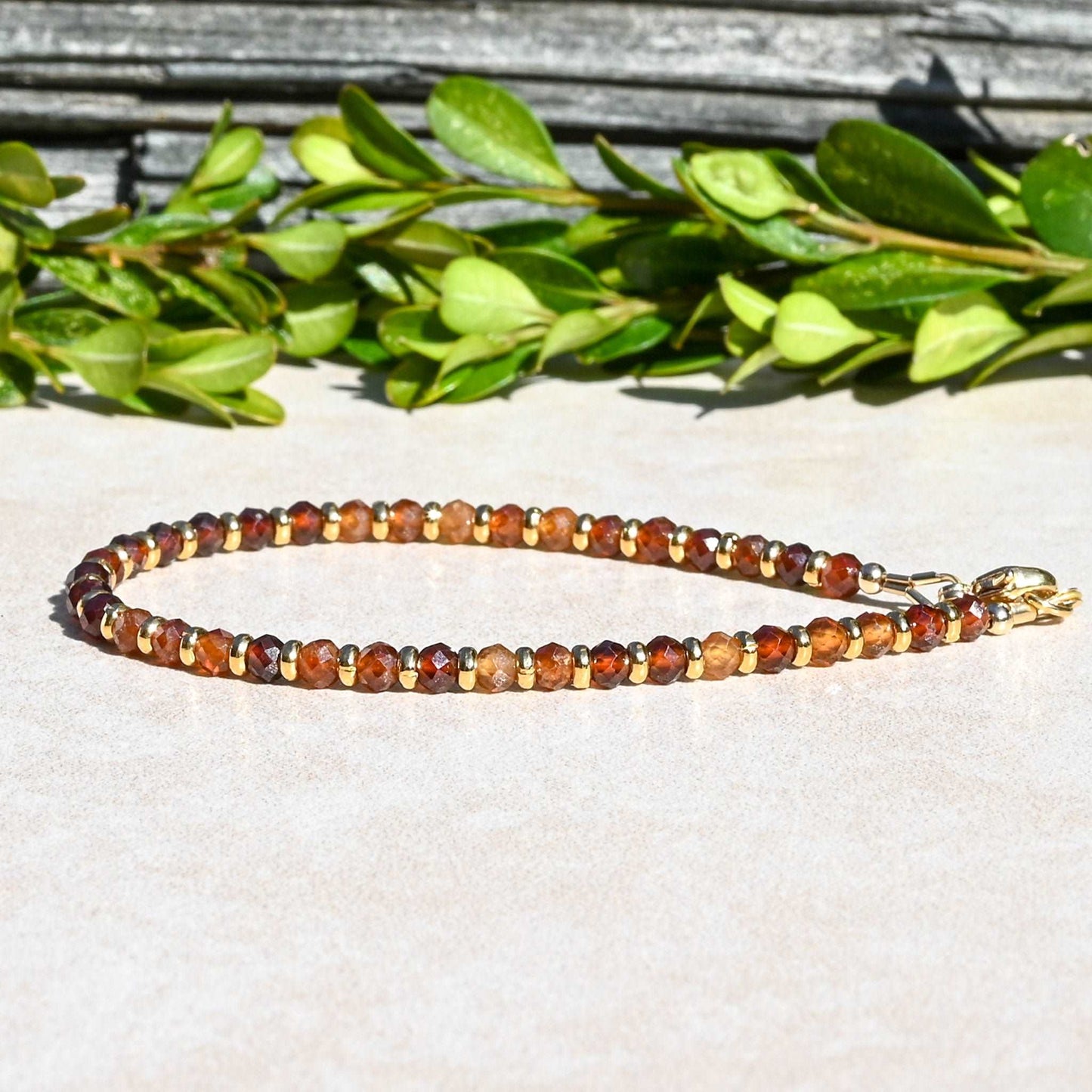 Hessonite Garnet Gemstone Beaded Bracelet