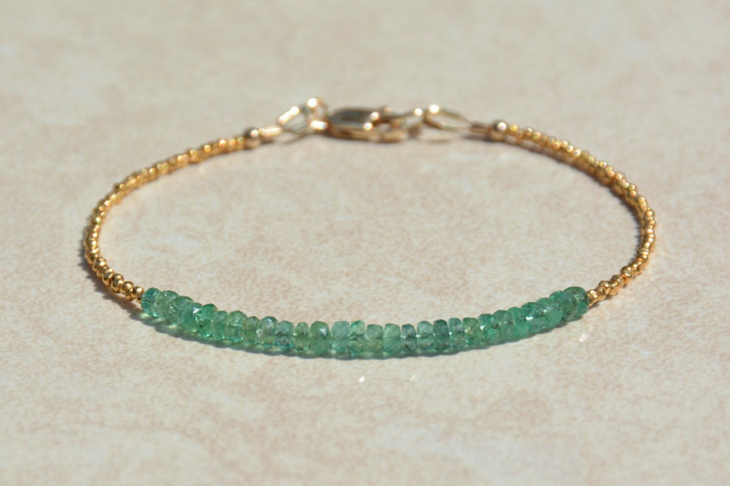 Emerald & Gold Beaded Birthstone Bracelet