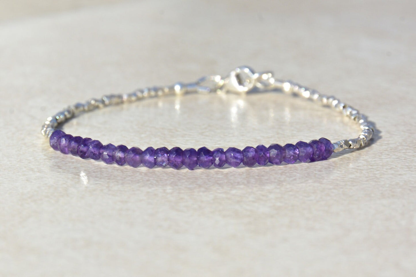 Amethyst & Silver Beaded Bracelet