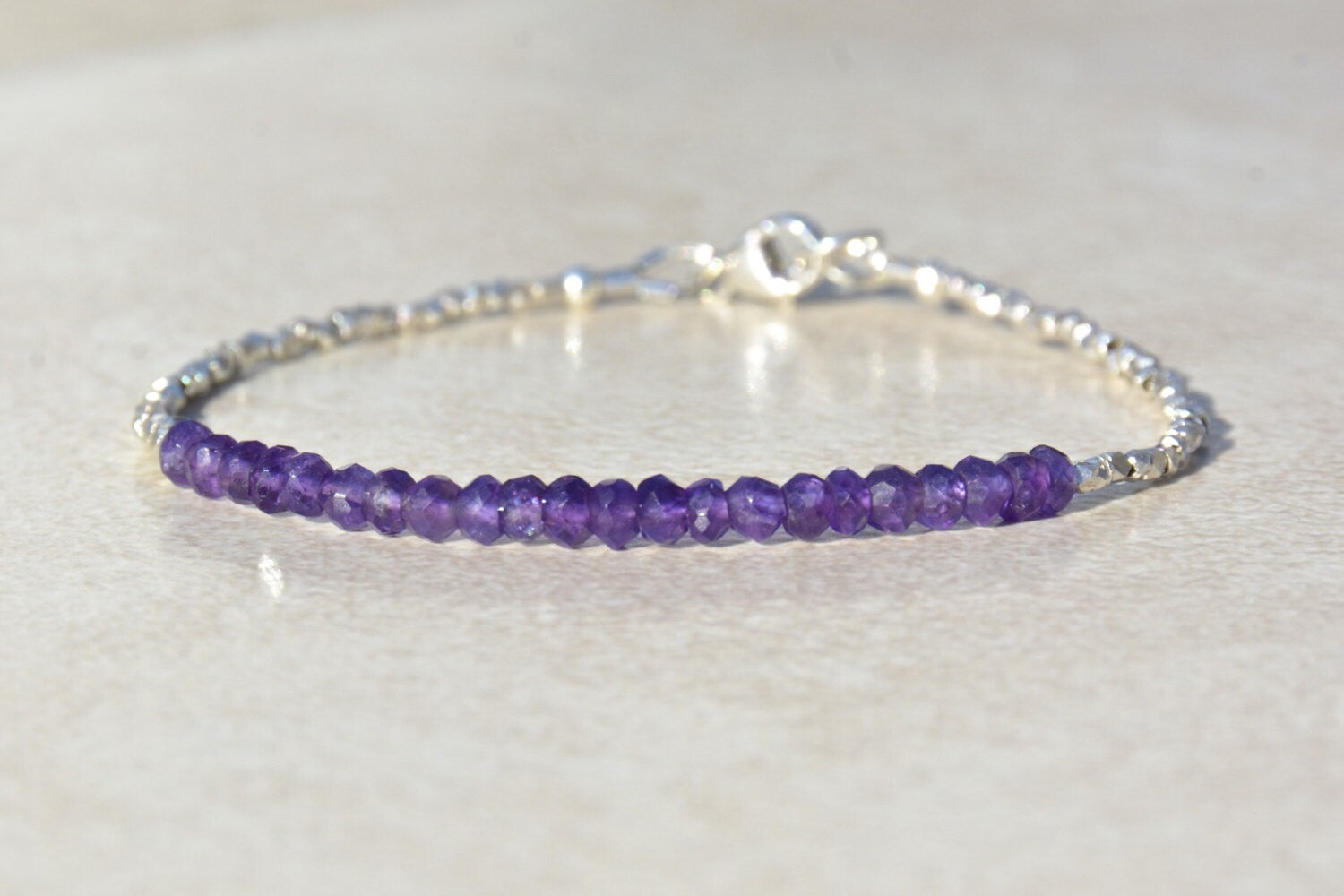Amethyst & Silver Beaded Bracelet
