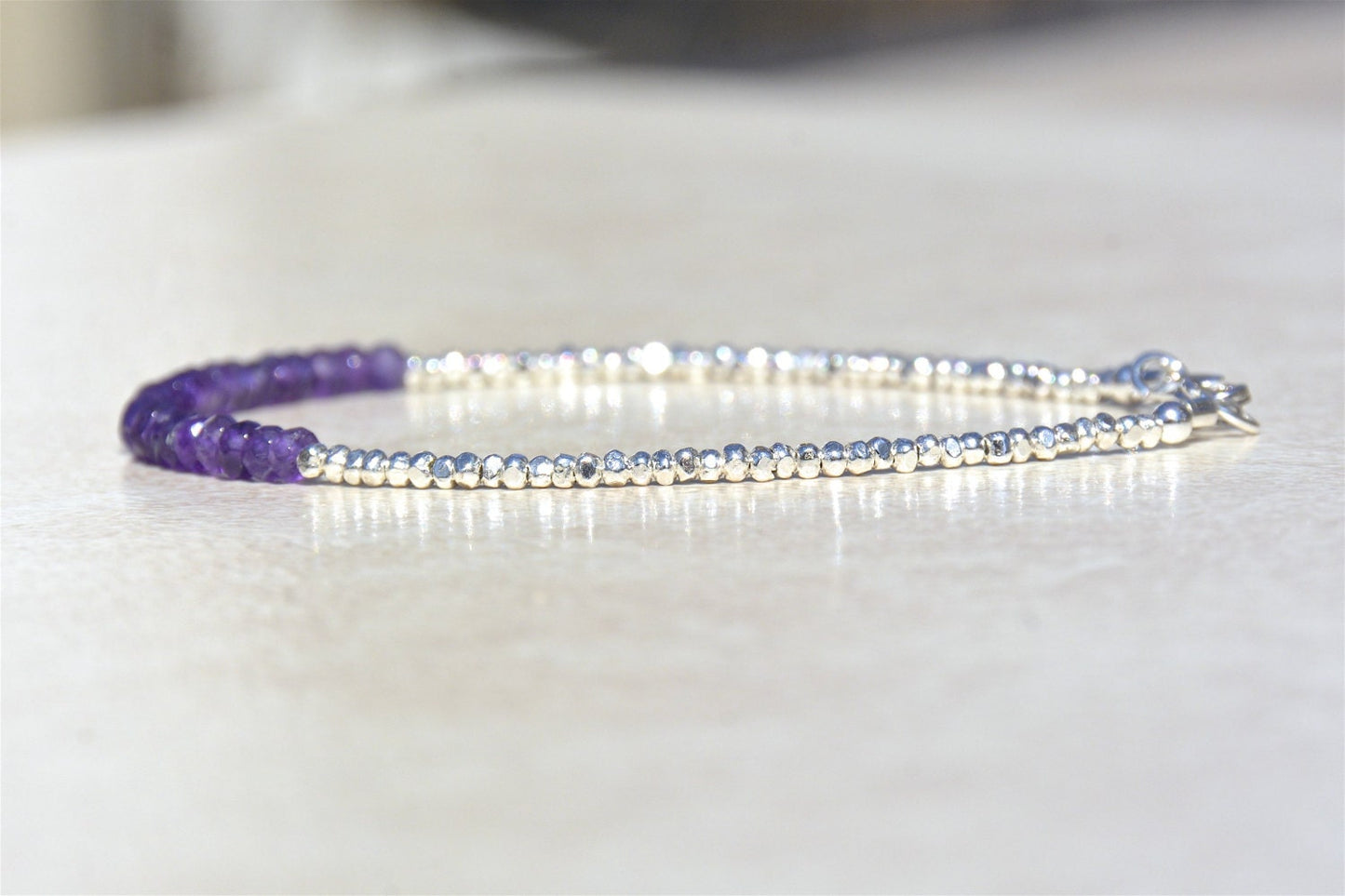 Amethyst & Silver Beaded Bracelet