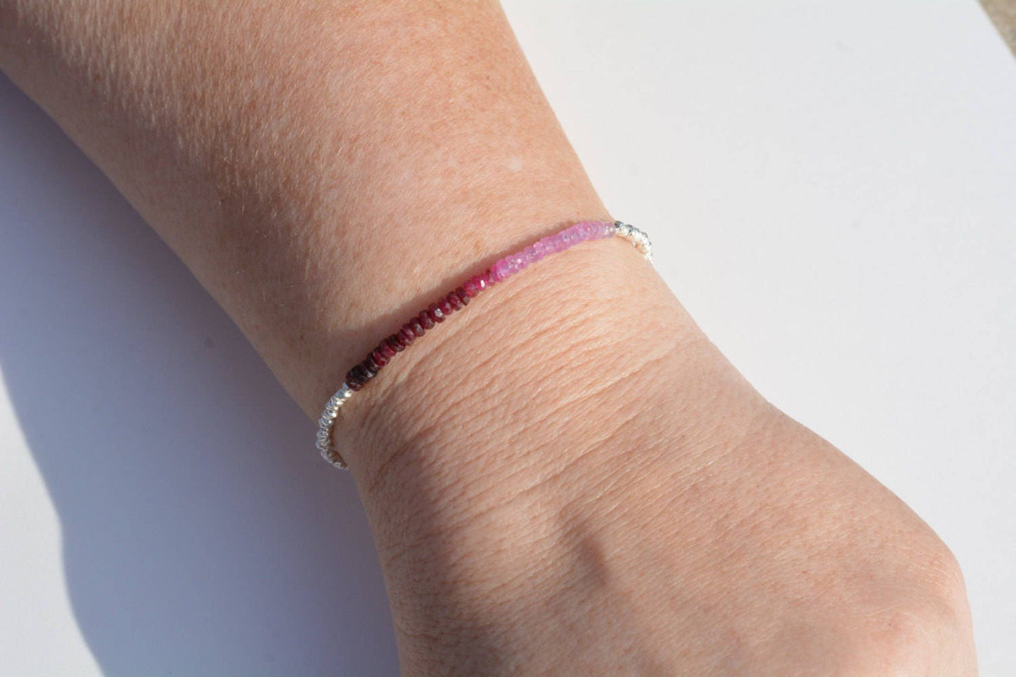 Ombre Shaded Ruby Beaded Bracelet | July Birthstone