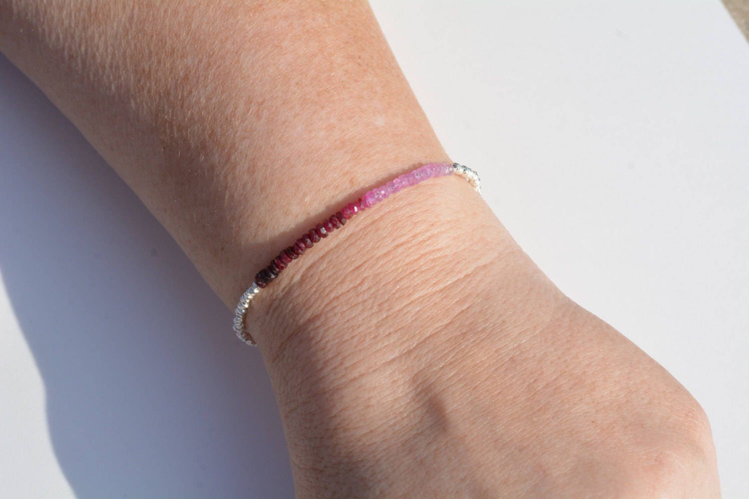 Ombre Shaded Ruby Beaded Bracelet | July Birthstone