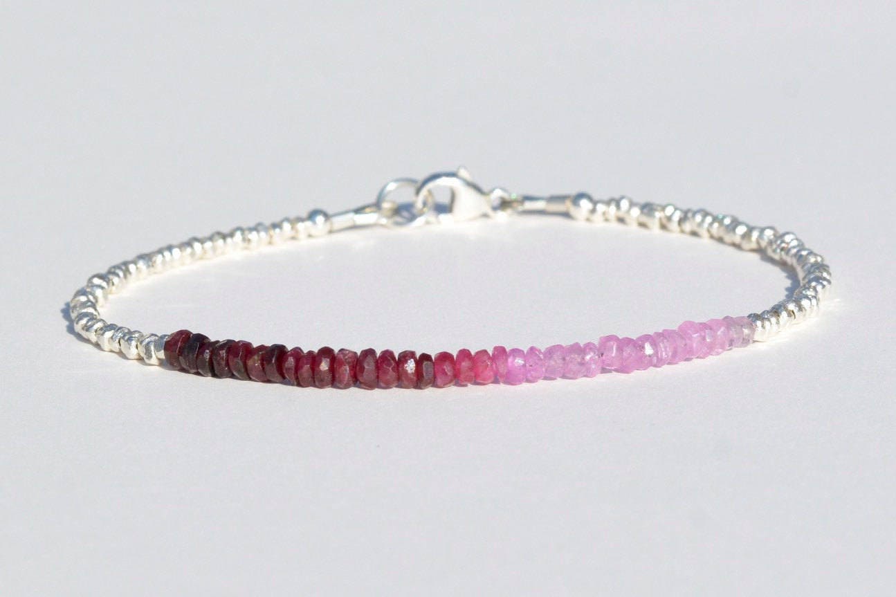 Ombre Shaded Ruby Beaded Bracelet | July Birthstone