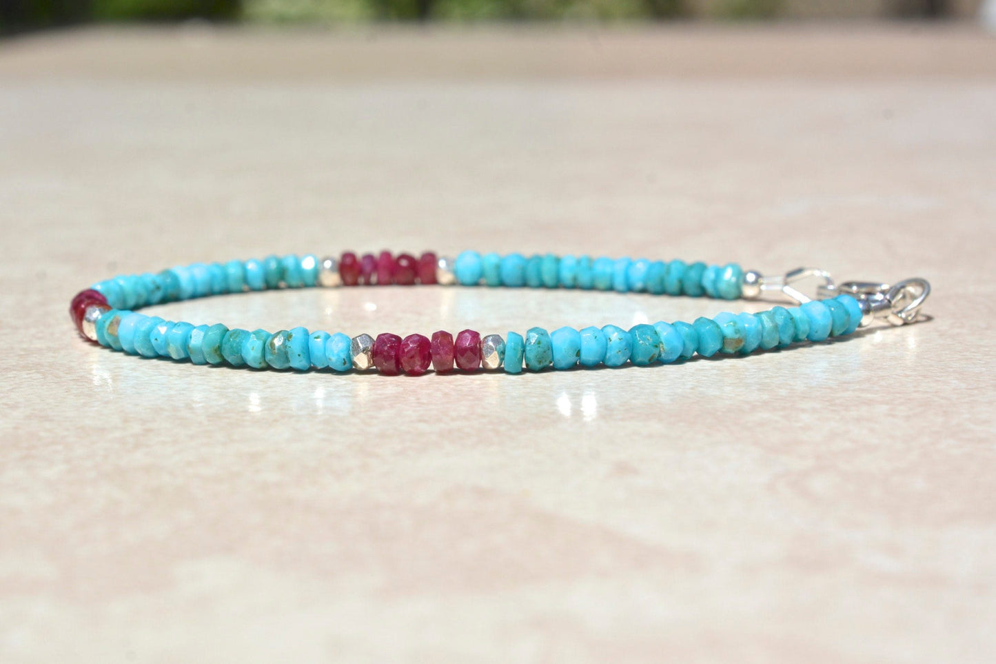 Turquoise and Ruby Beaded Bracelet
