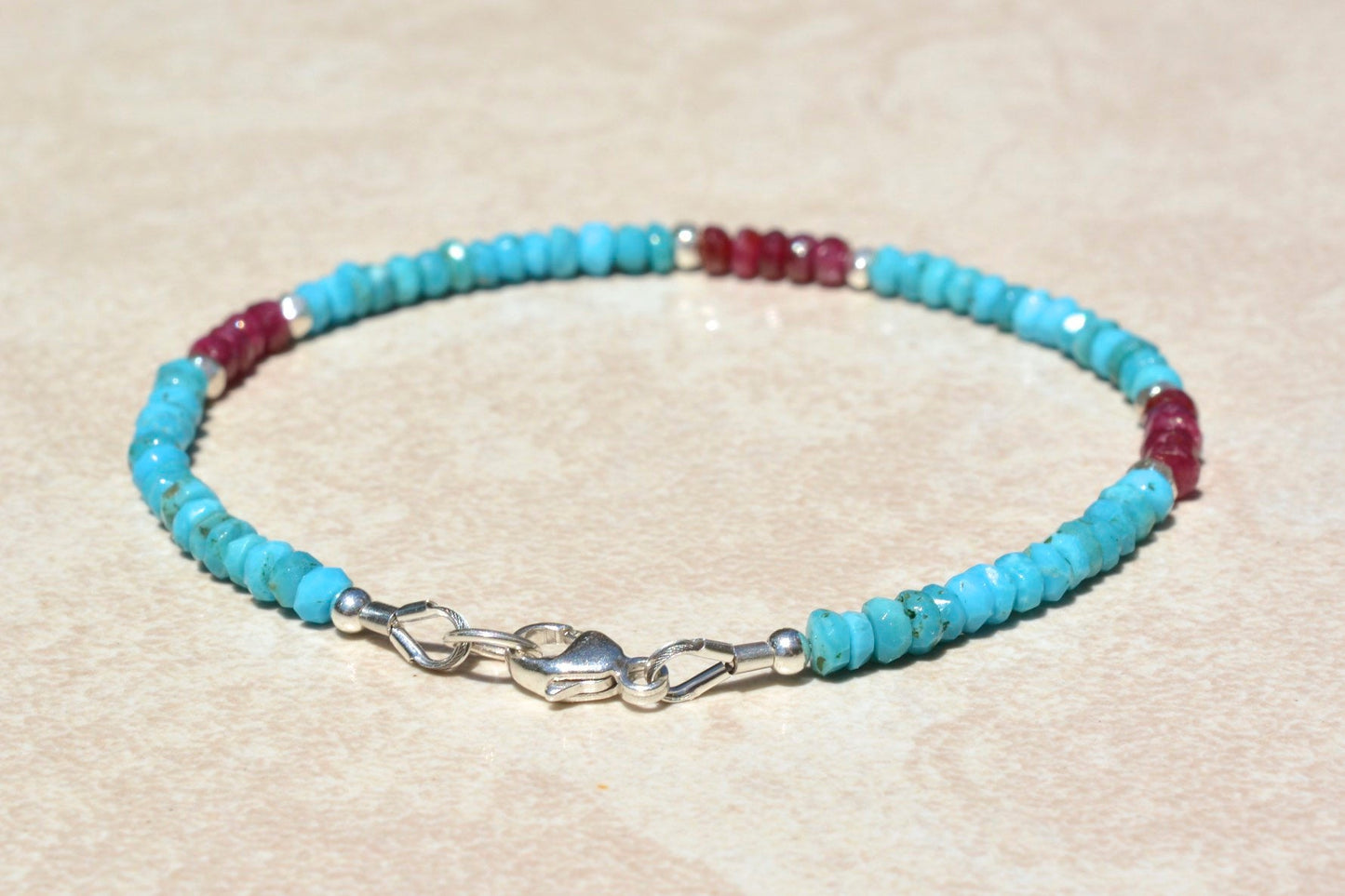 Turquoise and Ruby Beaded Bracelet